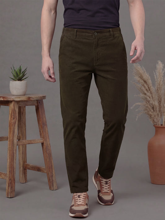 Men's Coffee Solid 2-Way Stretch Casual Trousers