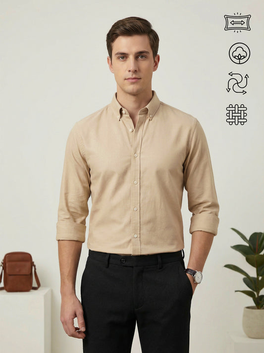 TrueOxford: Oxford Cotton 2-Way Stretch Solid Smart Casual Shirt