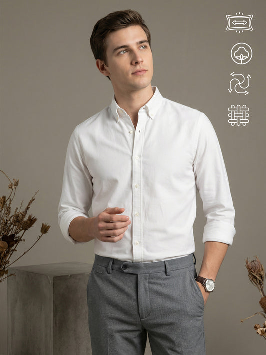 TrueOxford: Oxford Cotton 2-Way Stretch Solid Smart Casual Shirt