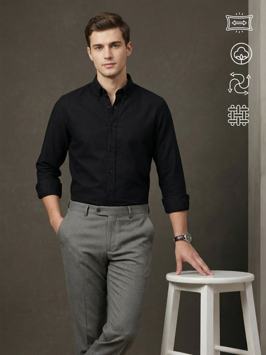 TrueOxford: Oxford Cotton 2-Way Stretch Solid Smart Casual Shirt