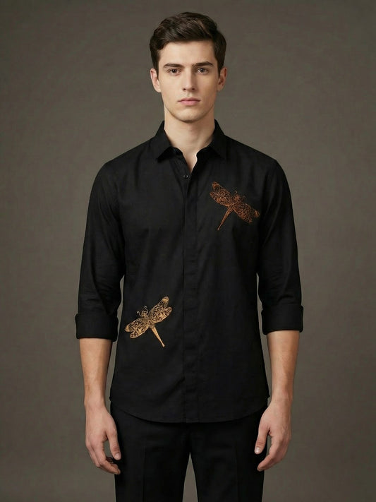 FreshAura: Perfume Finish Cotton Linen Embroidered Smart Casual Shirt
