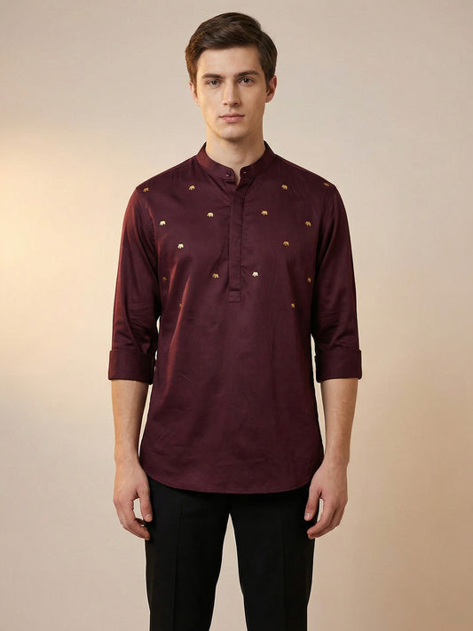 SatinPro-Lite: Satin 2-Way Stretch Foil Printed Festive Kurta