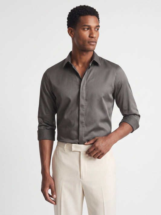 Men's Satin 2-Way Stretch Solid Formal Shirt