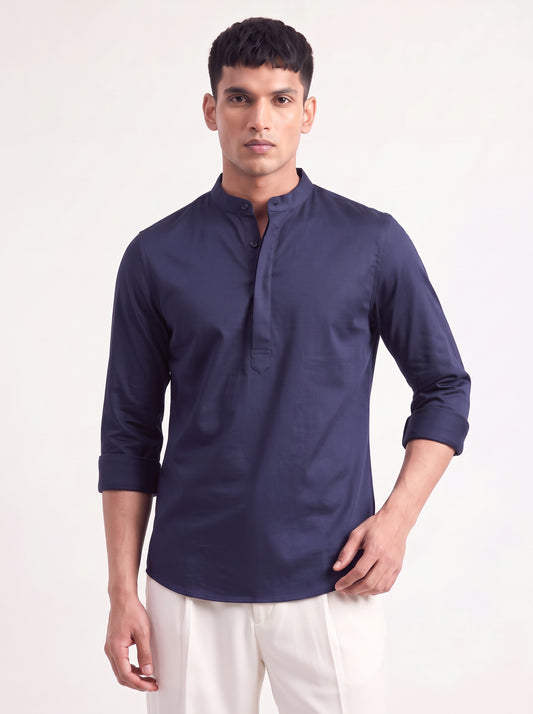 Men's Satin 2-Way Stretch Solid Ethnic Kurta