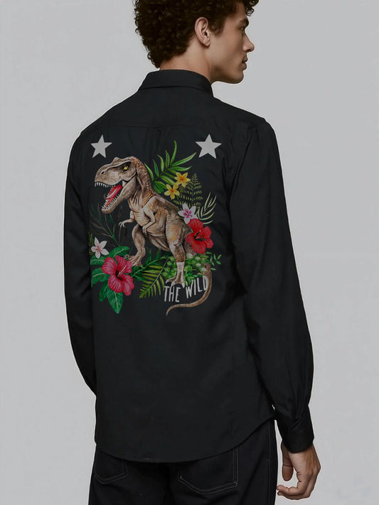 Black Animal Printed Casual Designer Shirt For Men by HE SPOKE