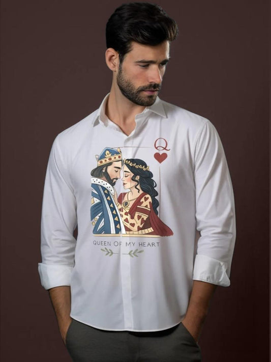 White Graphic Printed Casual Designer Shirt For Men by HE SPOKE