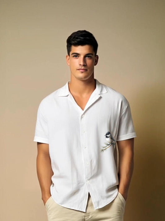 White Printed Casual Designer Shirt For Men by HE SPOKE