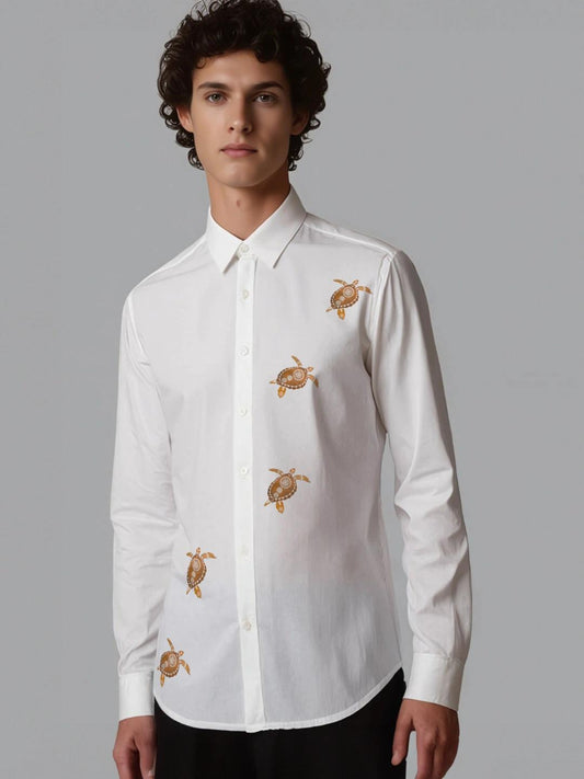 White Animal Printed Casual Designer Shirt For Men by HE SPOKE