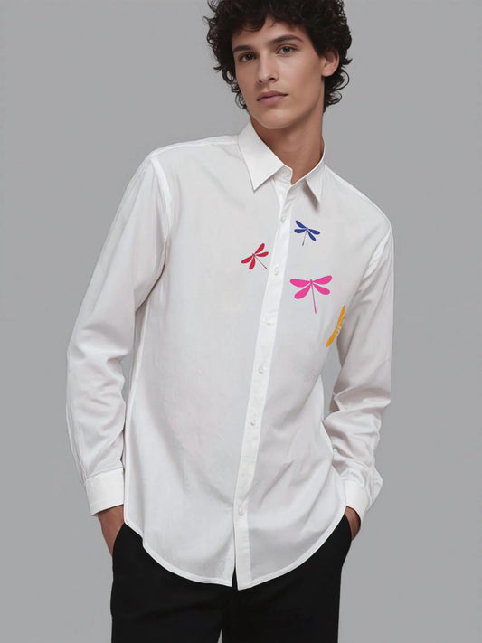 White Printed Casual Designer Shirt For Men by HE SPOKE