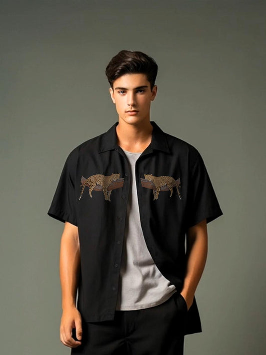 Black Animal Printed Casual Designer Shirt For Men by HE SPOKE