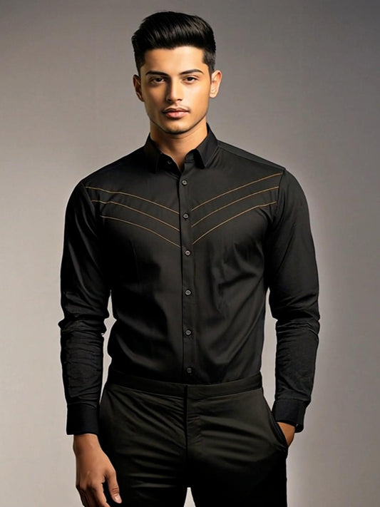 Black Geometric Embroidered Casual Designer Shirt For Men by HE SPOKE