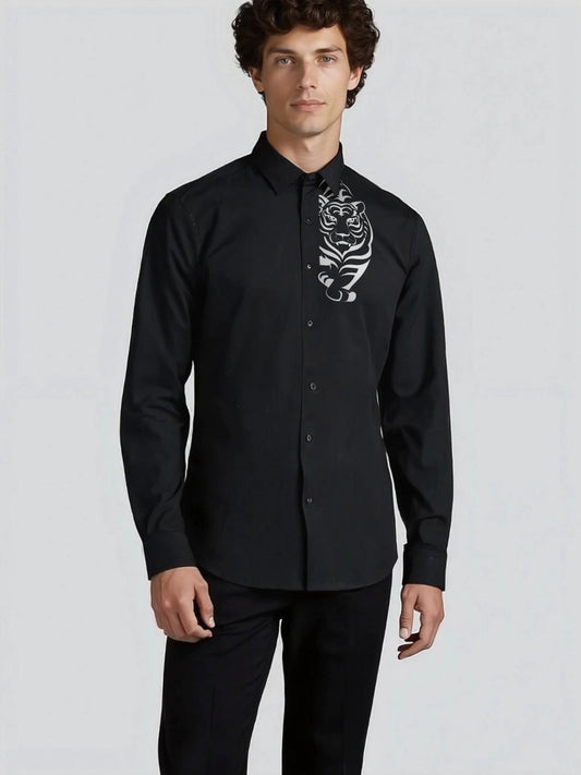 Black Animal Printed Casual Designer Shirt For Men by HE SPOKE