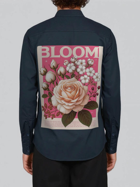 Navy Floral Printed Casual Designer Shirt For Men by HE SPOKE