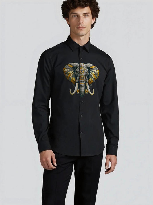 Black Geometric Printed Casual Designer Shirt For Men by HE SPOKE