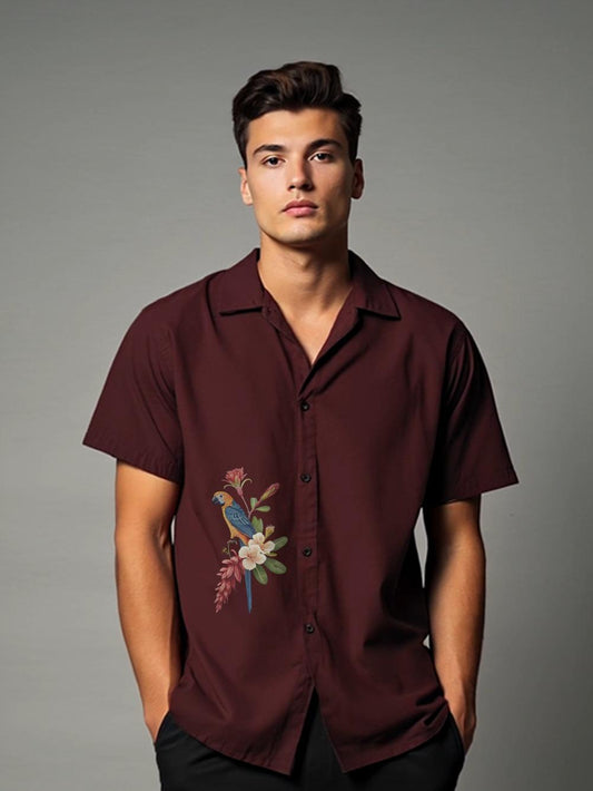 Burgundy Animal Printed Casual Designer Shirt For Men by HE SPOKE