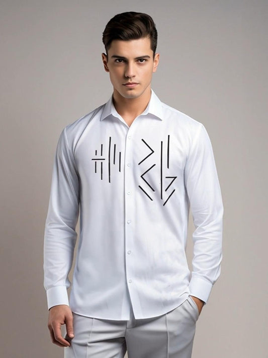 White Geometric Embroidered Casual Designer Shirt For Men by HE SPOKE