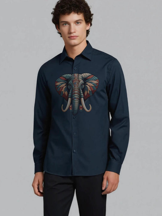 Navy Animal Printed Casual Designer Shirt For Men by HE SPOKE