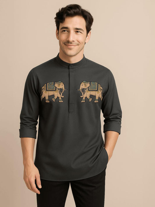Grey Animal Printed Daily Designer Kurta For Men by HE SPOKE