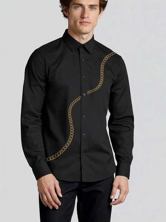 Black Conversational Printed Party Designer Shirt For Men by HE SPOKE