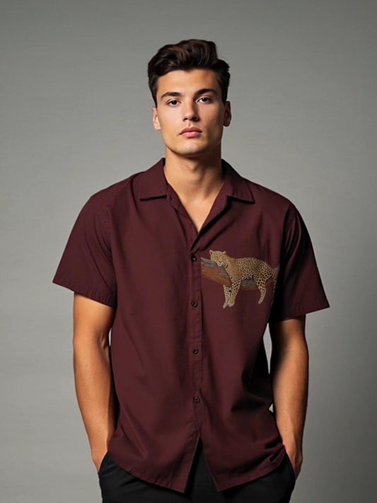 Burgundy Animal Printed Casual Designer Shirt For Men by HE SPOKE