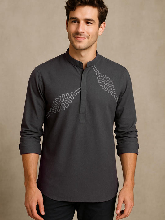 Grey Abstract Printed Daily Designer Kurta For Men by HE SPOKE