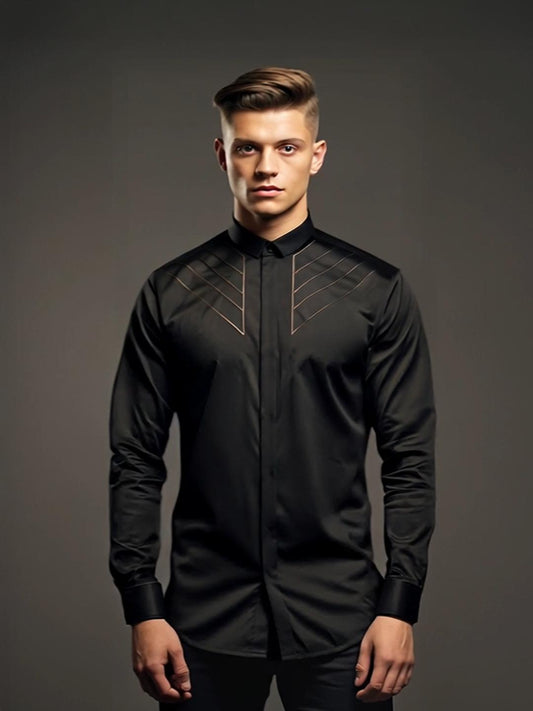 Black Geometric Embroidered Party Designer Shirt For Men by HE SPOKE