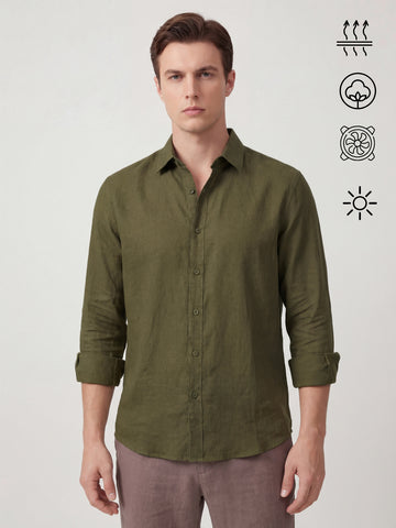 Linen Blend Breathable Solid Smart Casual Shirt