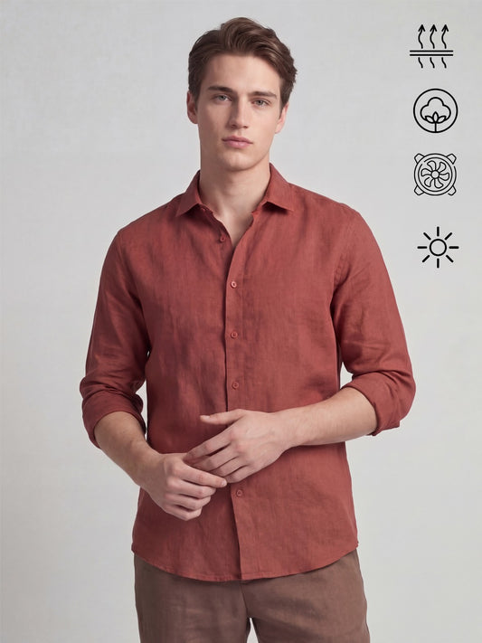Men's Linen Blend Breathable Solid Smart Casual Shirt