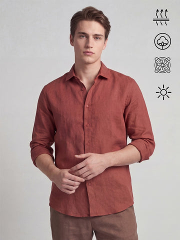 Linen Blend Breathable Solid Smart Casual Shirt
