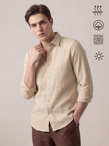 Linen Blend Breathable Solid Smart Casual Shirt