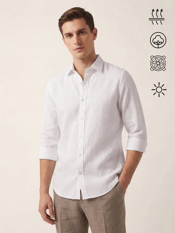 Linen Blend Breathable Solid Smart Casual Shirt