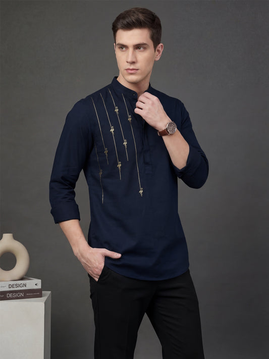 Satin 2-Way Stretch Foil Printed Casual Kurta