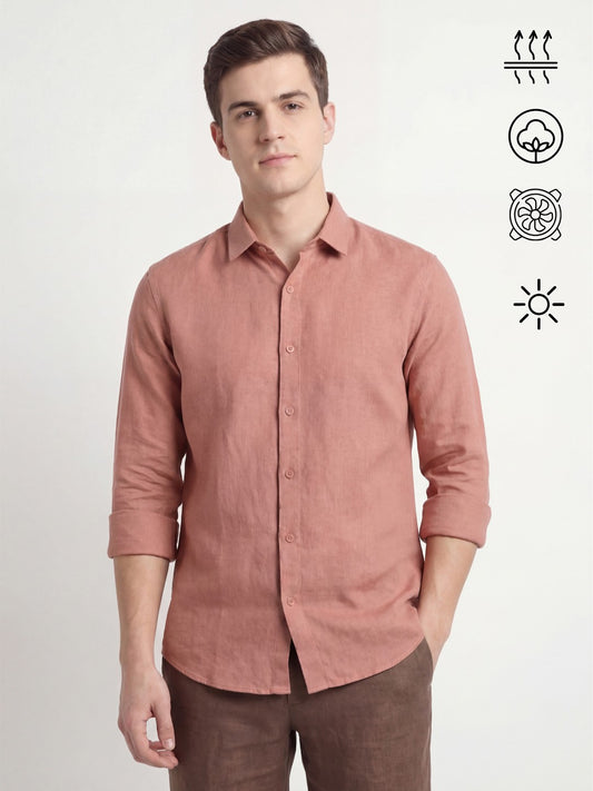 Men's Linen Blend Breathable Solid Smart Casual Shirt