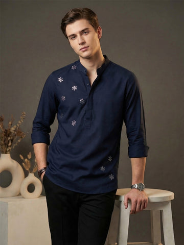 Satin 2-Way Stretch Foil Printed Smart Casual Kurta