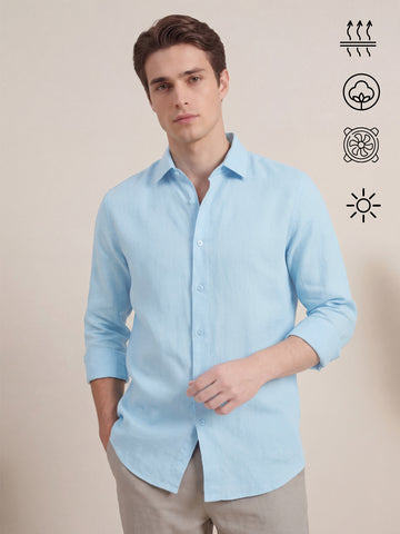 Linen Blend Breathable Solid Smart Casual Shirt