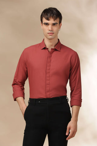 Men's BurntOrange Solid Breathable Perfume-Finish Shirt