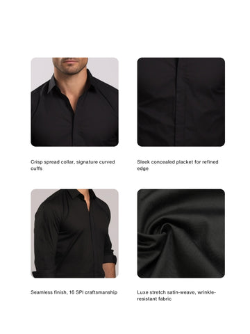 Black Solid PC Sateen Stretch Formal Shirt