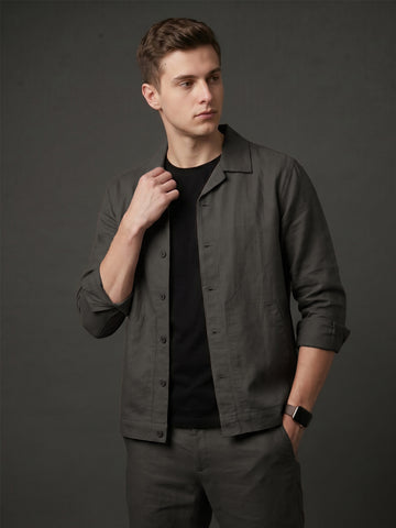 Men's Khaki Breathable Linen Blend Shacket