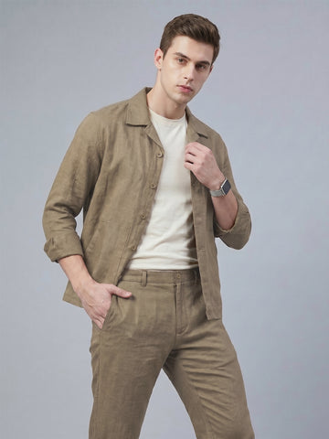 Men's MudBrown Breathable Linen Blend Shacket
