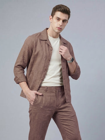 Men's Taupe Breathable Linen Blend Shacket