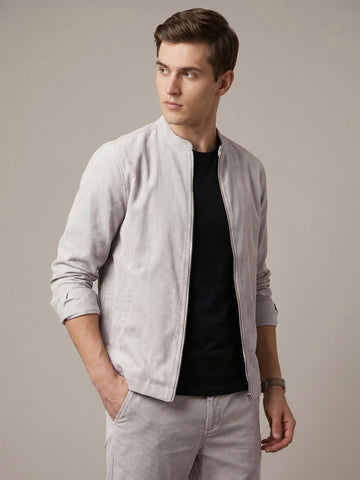 Men's LightGrey 2-Way Stretch  Casual  Shacket