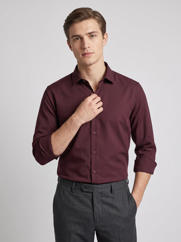 HE SPOKE Men's Burgundy Solid Regular Fit Shirt
