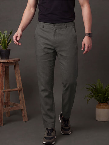Men's Khaki Solid Breathable Linen Blend Trousers