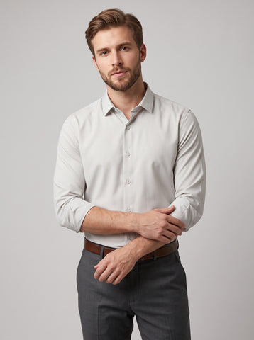 HE SPOKE Men's Ivory Solid Regular Fit Shirt