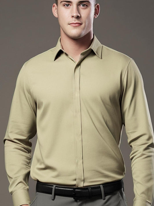 Men's Cream Solid PC Sateen Stretch Formal Shirt