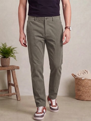 Men's Taupe Solid 2-Way Stretch Casual Trousers