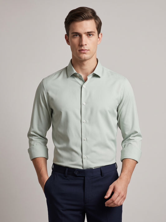 HE SPOKE Men's Pastel Green Solid Regular Fit Shirt