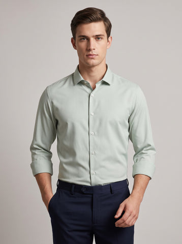 HE SPOKE Men's Pastel Green Solid Regular Fit Shirt