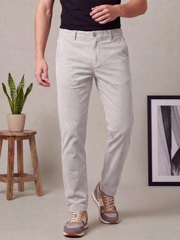 Men's LightGrey Solid 2-Way Stretch Casual Trousers