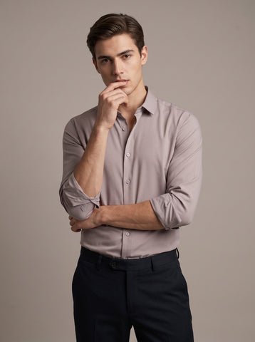 HE SPOKE Men's Taupe Solid Regular Fit Shirt